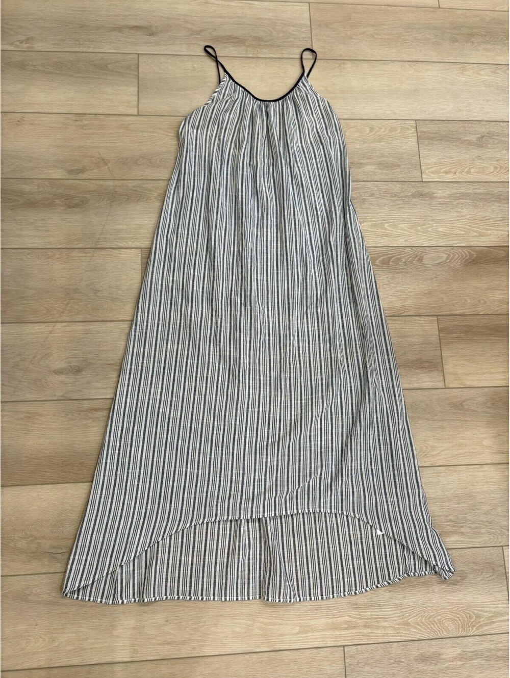 Saks Fifth Avenue XL Maxi Sundress Airy Thin-Striped Navy White Cotton - Picture 7 of 10
